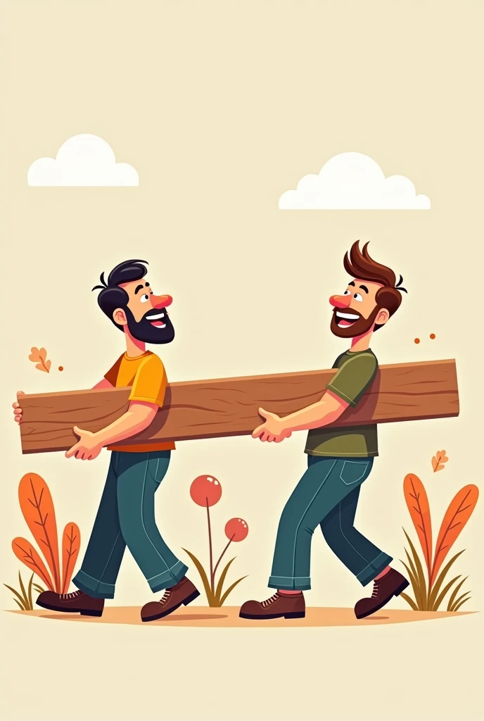 two man cartoon version, carrying wooden plank, brother’s desing logo