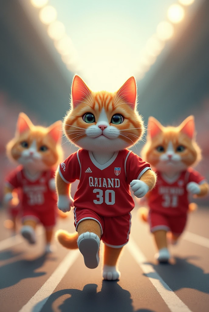 The main character, a cat, is heading to the venue for a sports event with his cat friends.。Cats in uniform、Each person&#39;s name is written on the back。Demonstrating the results of hard work、I&#39;m attending a competition
