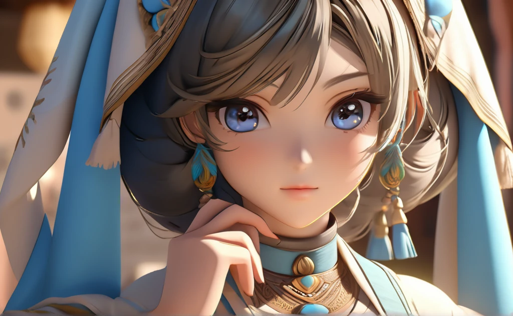 a poor woman named mai valentine, 2, steching clothes , ancient times, well clothed, 3d, realistic anime character, extremely detailed face and eyes, intricate details, photorealistic, cinematic lighting, dramatic shadows, beautiful blue eyes, delicate facial features, elegant hairstyle, detailed clothing, warm colors, masterpiece, 8k