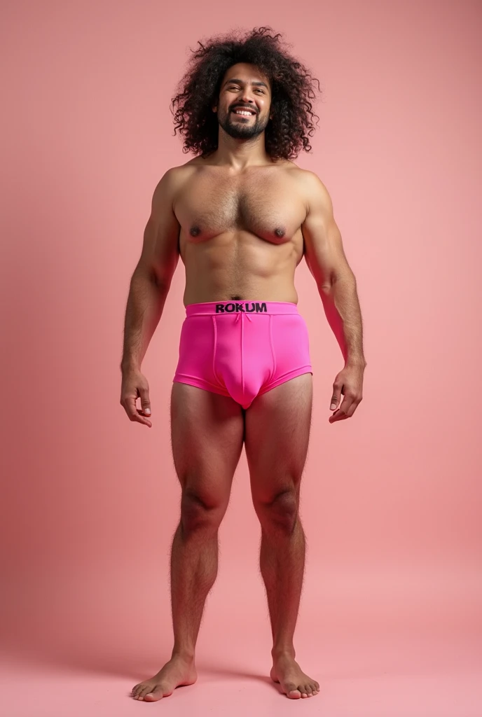 guy with curly mullet showing his big butt in pink underwear