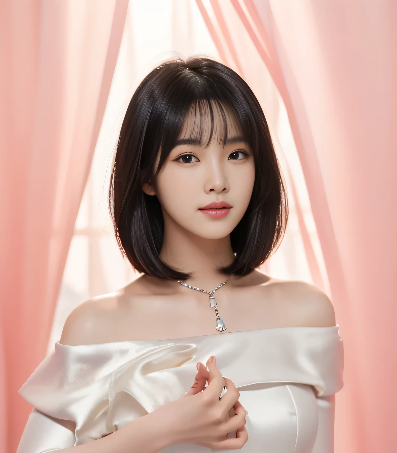 An Asian woman in her 50s taking a photo in a white dress, Beautiful Korean Women, Gorgeous Young Korean Woman, Short black hair with bangs, Short Hair, Beautiful young Korean woman, Short Hair with bangs, She has black hair with bangs, Cute Korean Actresses, South Korean actress, Lee Ji-eun, Lee Ji-eun, Neat hairstyle with bangs