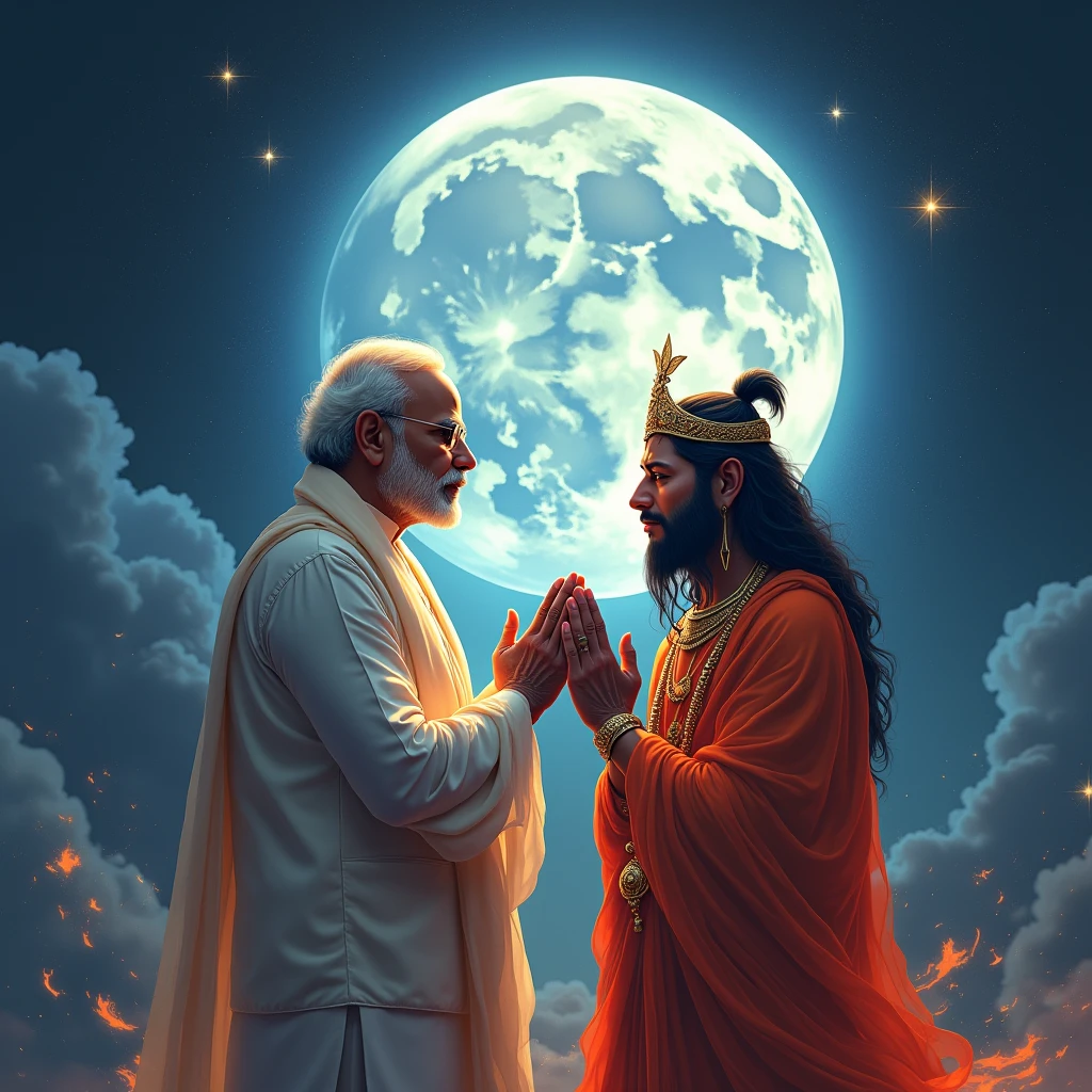 Narendra modi with lord hanuman in moon