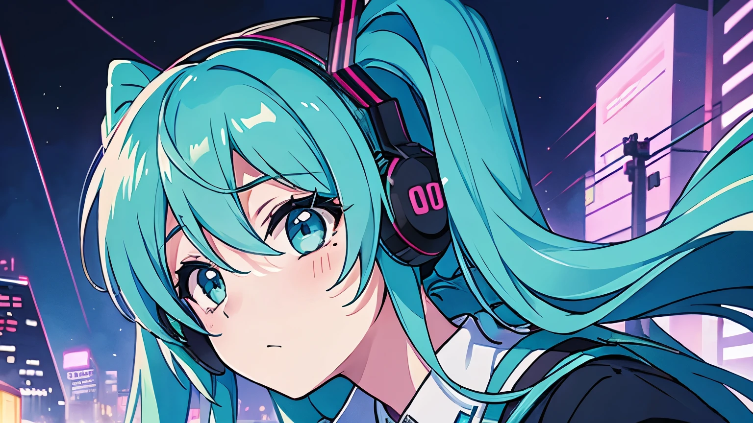 Hatsune Miku、the 90s,dawn,Emotional,,Cassette tape headphones,Front of face