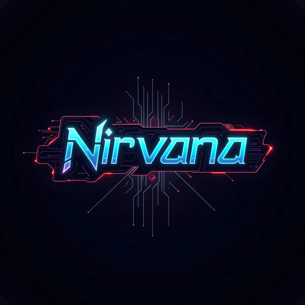 Futuristic Logo: A cutting-edge, futuristic logo for "its_nirvana__". Use sleek, angular shapes and a dark, moody color palette with neon accents. The name should be in a tech-inspired, cyberpunk font, surrounded by glowing lines or circuits to create a dynamic, high-energy feel.

