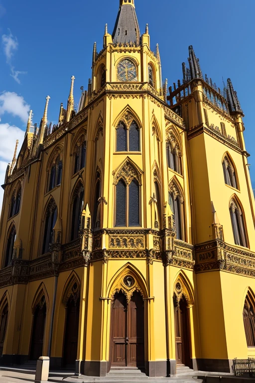 Gothic architecture、Yellow and brown atmosphere、exterior、Gothic、yellow、wood、teddy bear、building、