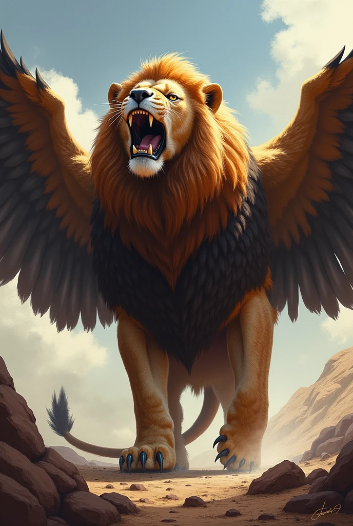 Lion has a wings like an eagle very strong roaring with intensive body 