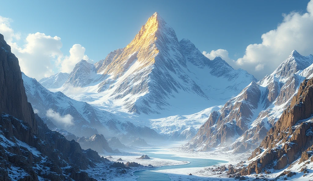 There is a high mountain,There are a lot of gold ores on one side,There are a lot of platinum ores on the other side.(best quality,4K,8k,High level,masterpiece:1.2),Ultra Detailed,(lifelike,Photo real,Photo real:1.37)