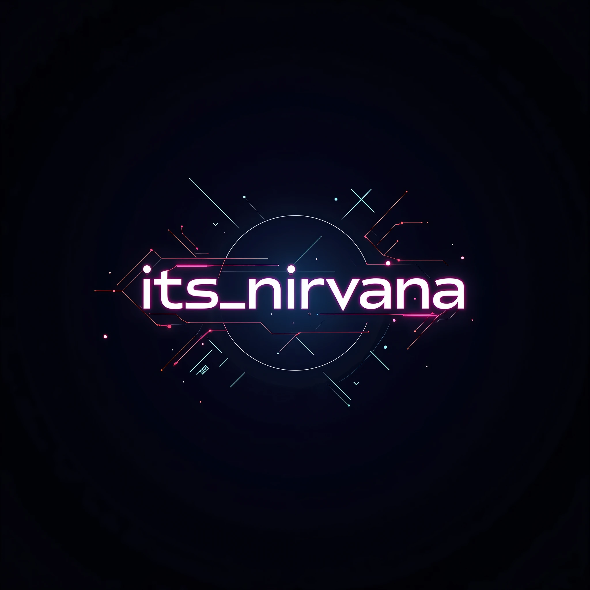 Futuristic Logo: A cutting-edge, futuristic logo for "its_nirvana__". Use sleek, angular shapes and a dark, moody color palette with neon accents. The name should be in a tech-inspired, cyberpunk font, surrounded by glowing lines or circuits to create a dynamic, high-energy feel.

