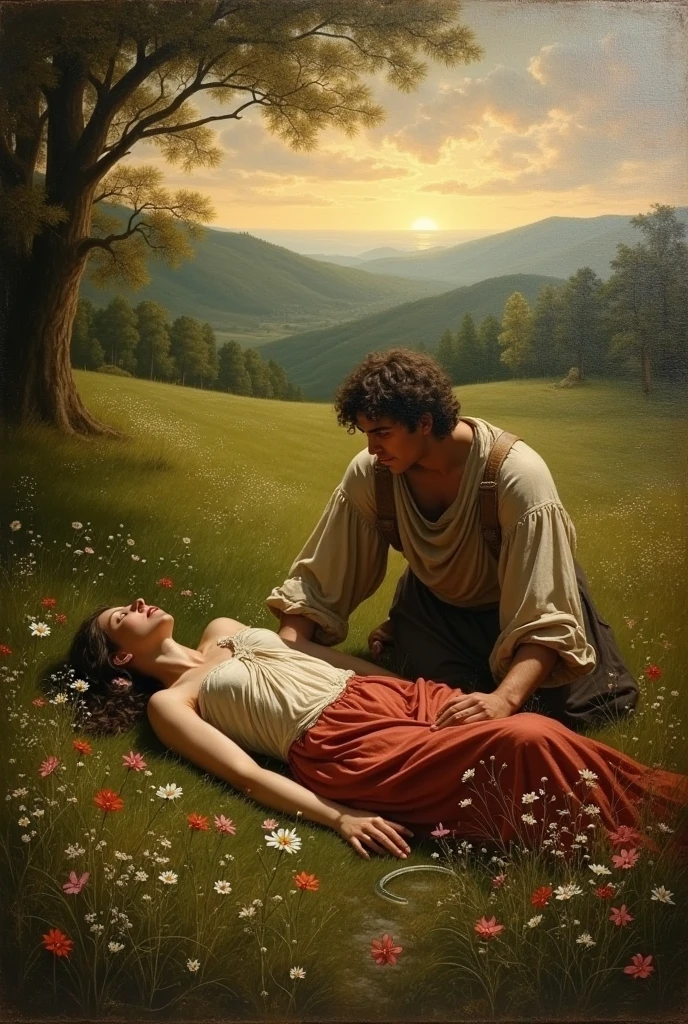 While walking through the fields, Eurydice was bitten by a snake and died