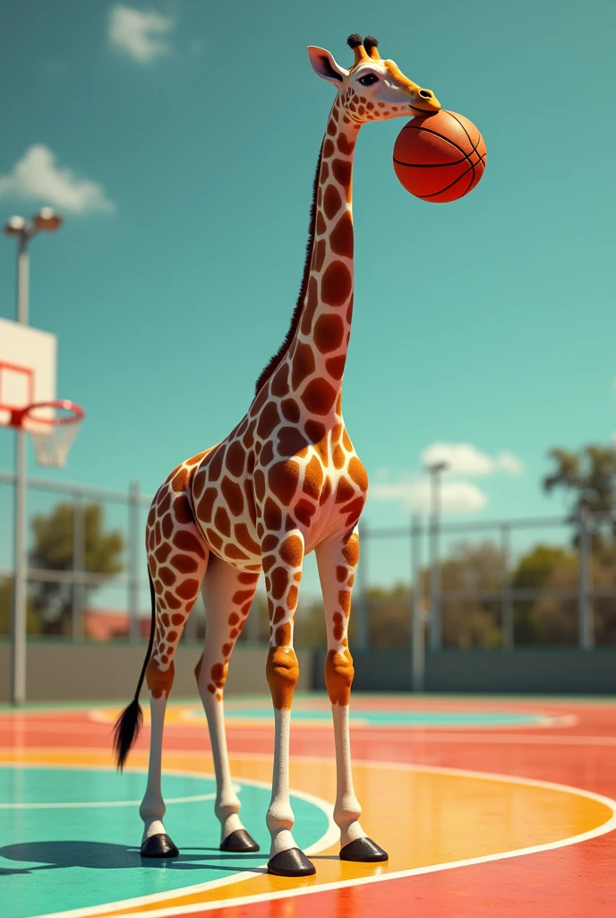 Giraffe playing basketball