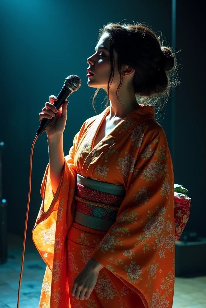 Lana Del Rey dressed as a Japanese girl singing