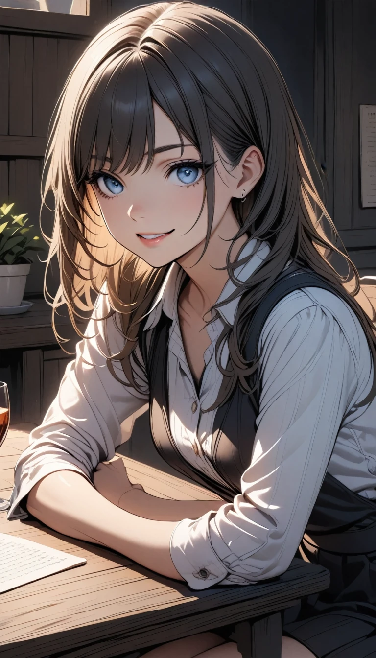 A woman was sitting at the table