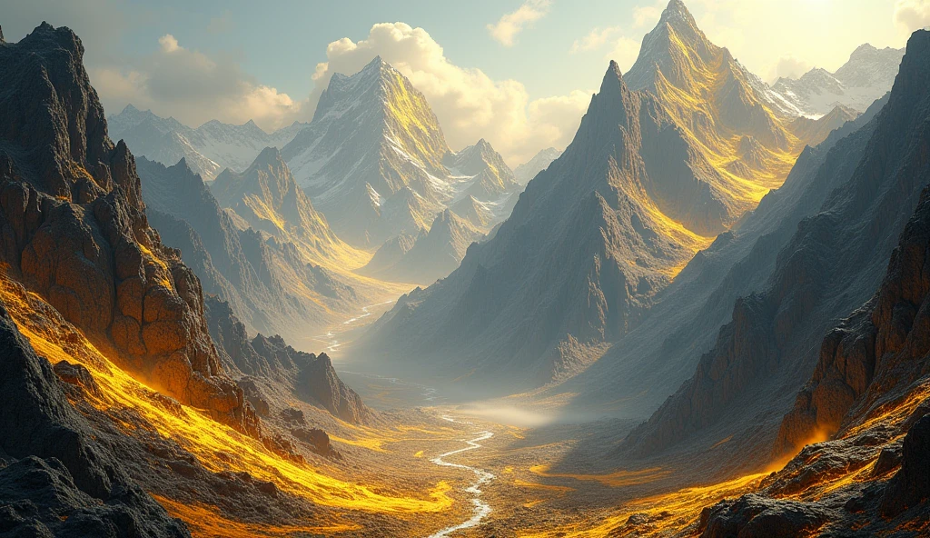 There are a lot of gold ore on the mountain(best quality,4K,8k,High level,masterpiece:1.2),Ultra Detailed,(lifelike,Photo real,Photo real:1.37)