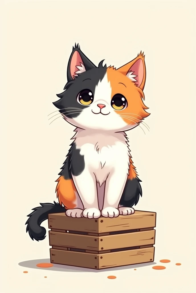 kitten cat, Brazilian trigrade. sitting on a little box. Kawaii drawing style