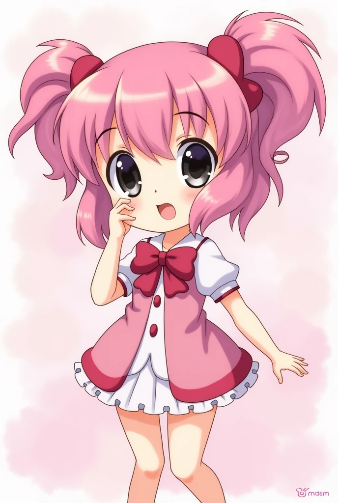 Anime with pink short twins tail and black eyes color