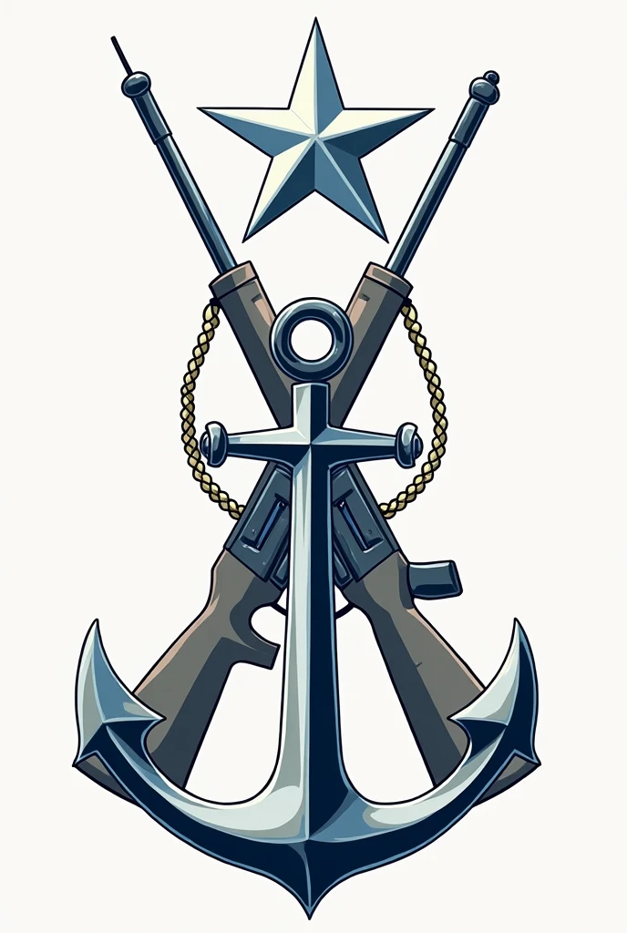 An image showing a crossed anchor and rifle and a star above it