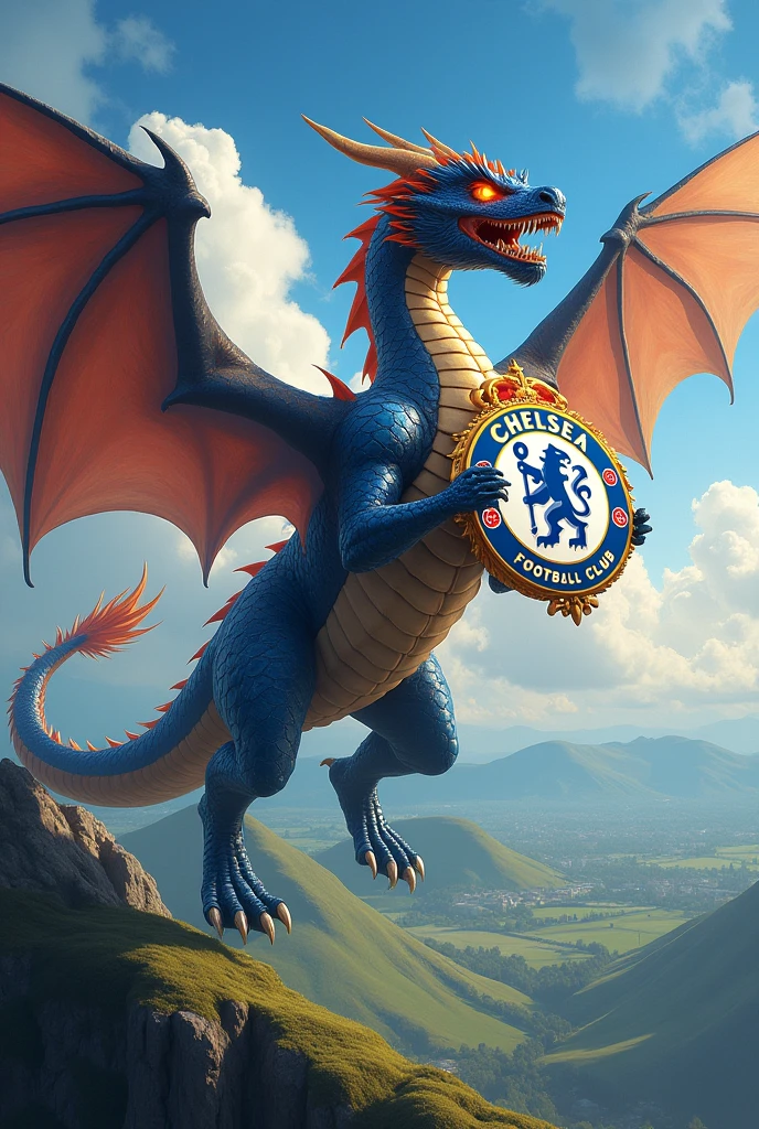 Dragon carrying the Chelsea crest