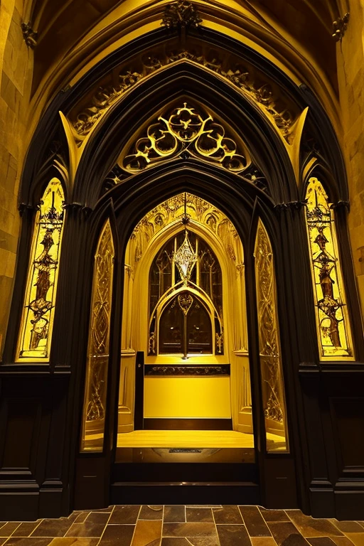 Gothic architecture、Yellow and brown atmosphere、Gothic、yellow、wood、teddy bear、entrance、entranceホール