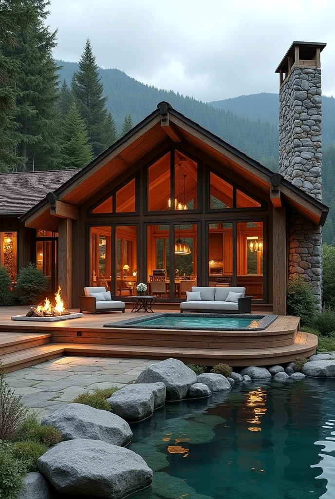 Holiday home in the middle of nature with jacuzzi, Chimney, natural pool and bonfire, showing interior and exterior of the house
