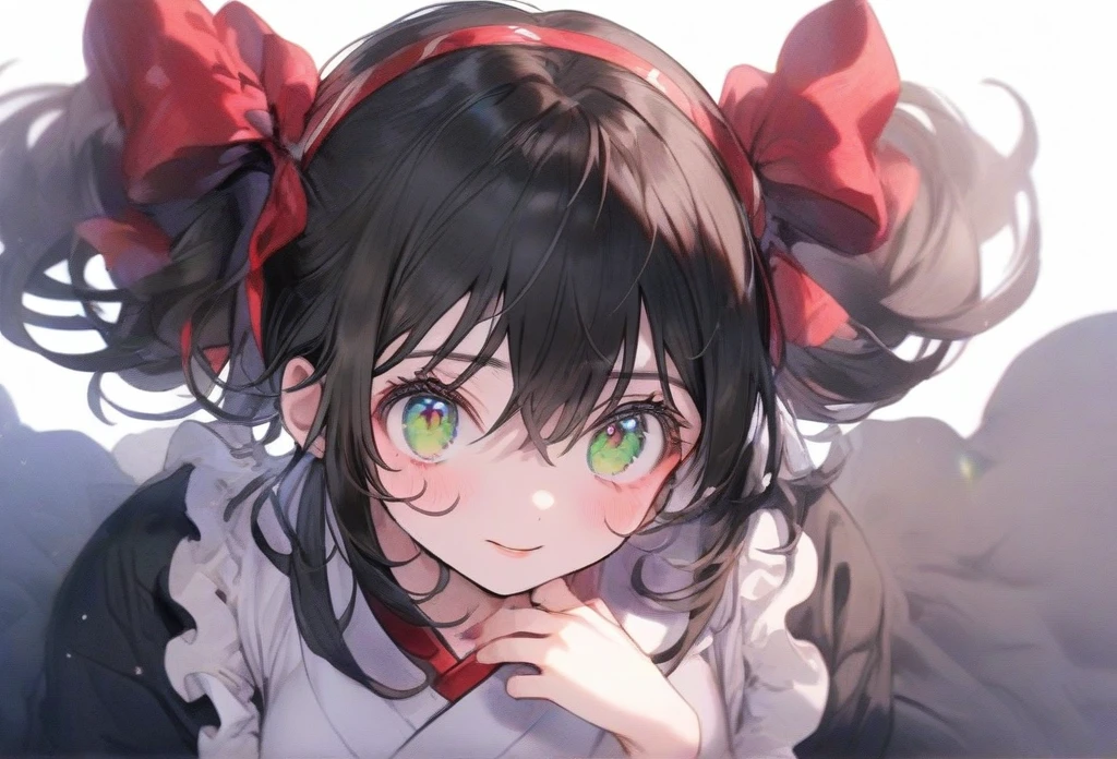 ((masterpiece)), ((best quality)), (ultra-detailed), illustration, a cute girl, {{1girl}}, {{solo}}, ((beautiful eyes)), ((silk:1.3)),corruption,  masterpiece,(best quality:1.2), black hair,impossible breasts,shiny-glistening skin, gleaming skin,satoukuuki, solo, cleavage, ,satoukuuki,Erika /(pokemon/), green eyes, short black hair, kimono, hakama, red hairband,