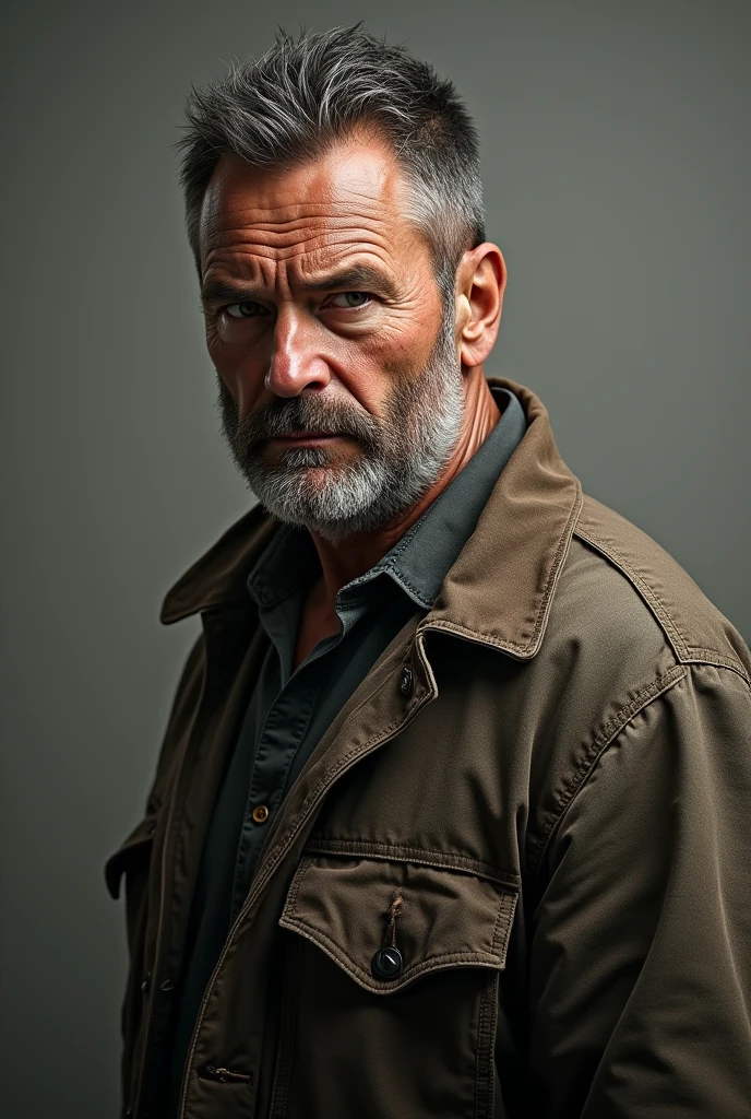Real profile photo of a 4 man with short gray hair on the sides wearing jeans and a brown jacket similar to the football player Romario