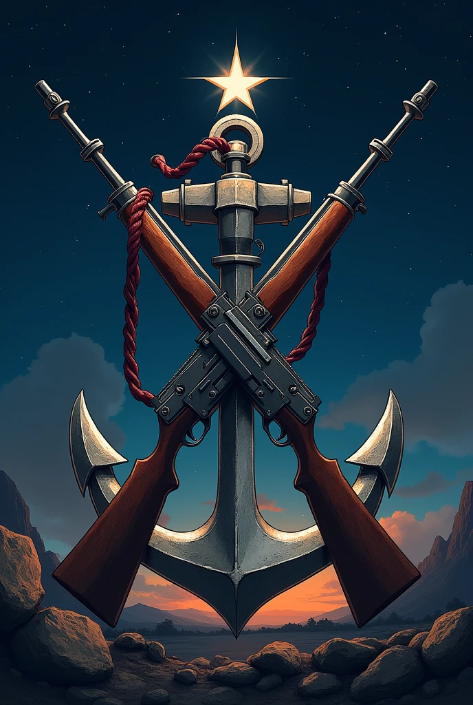 An image showing an anchor and a single rifle crossed and a star above