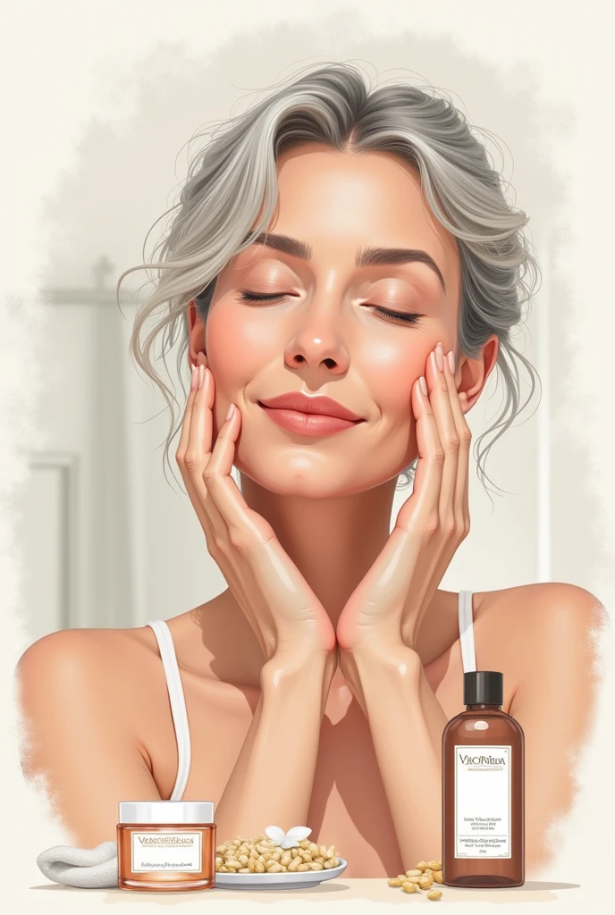 Diagram of a 50 year old woman with a cosmetic product (Anti age) 
