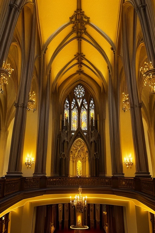 Gothic architecture、Yellow and brown atmosphere、Gothic、yellow、wood、teddy bear、lobby、There's a Christmas tree、Teddy bear under the tree、A teddy bear on the mantelpiece、Teddy bear on the table、stage