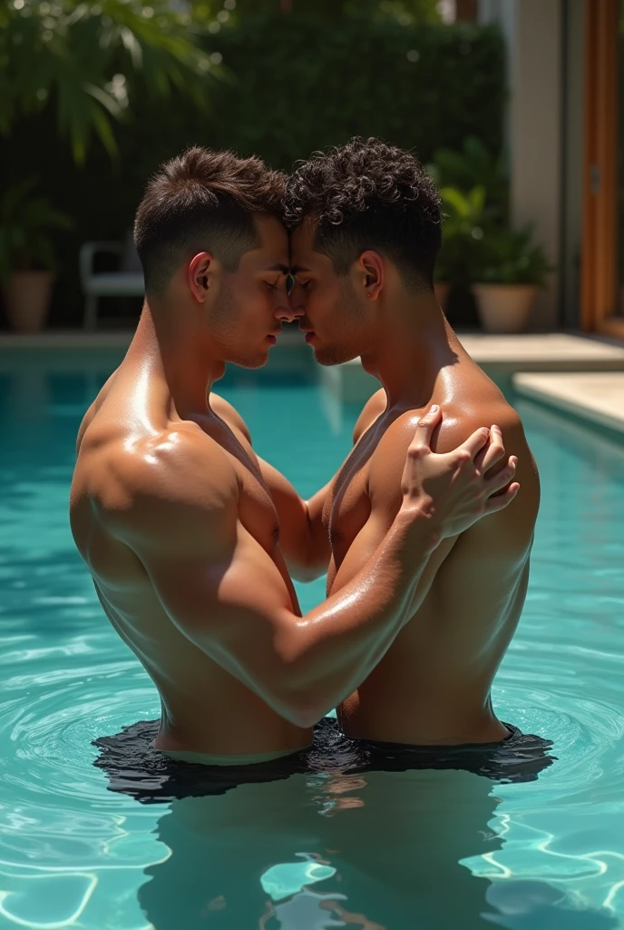 Two Hot ager men in swimming pool kiss underwear big dick