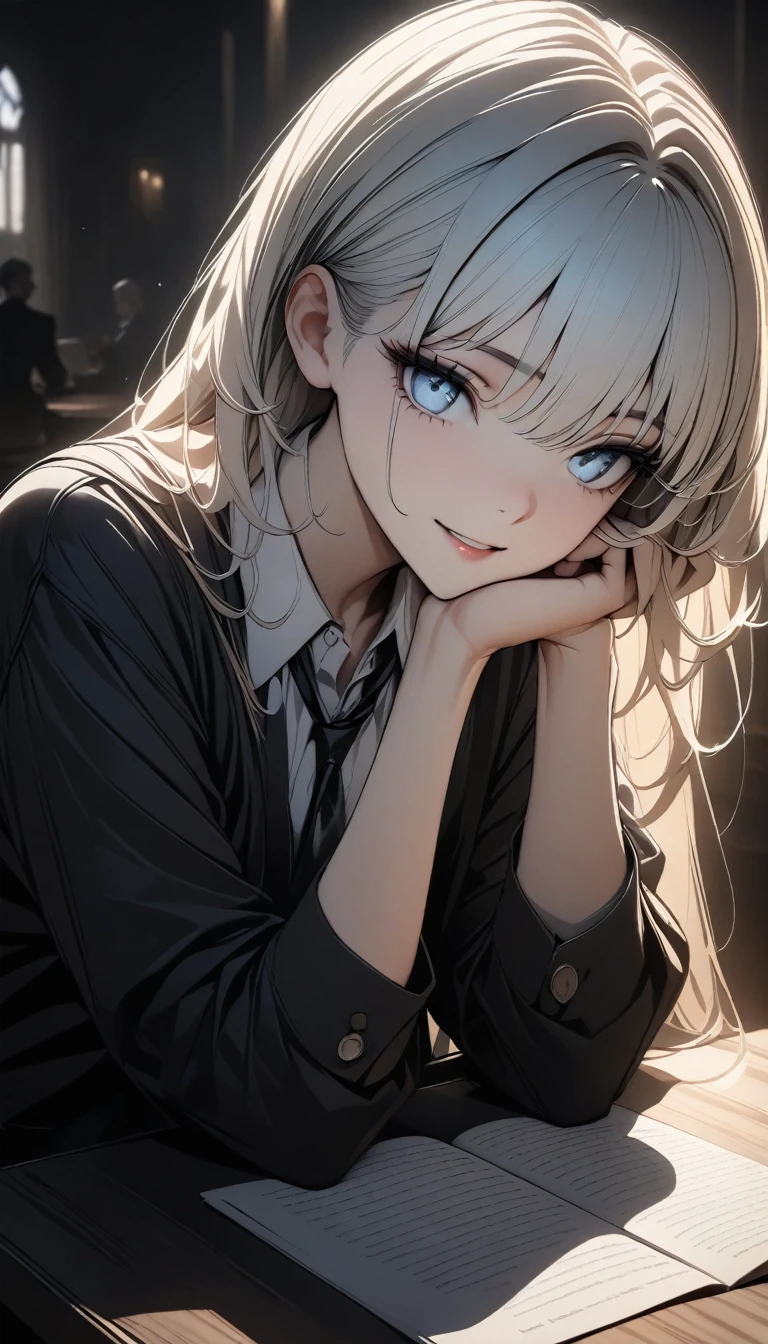 (high quality, 8k, 4K, High Contrast, masterpiece:1.2, 最high quality, Best aesthetics),((最high quality, 8k, masterpiece :1.3)), A woman was sitting at the table