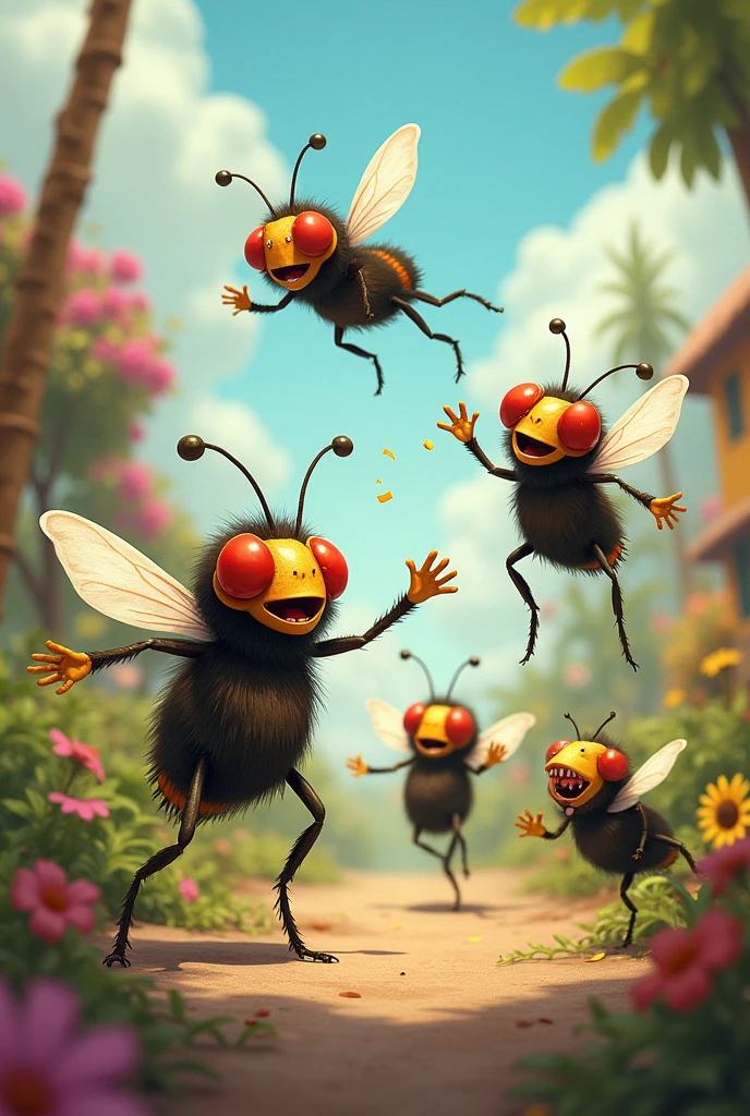 Five prankster flies