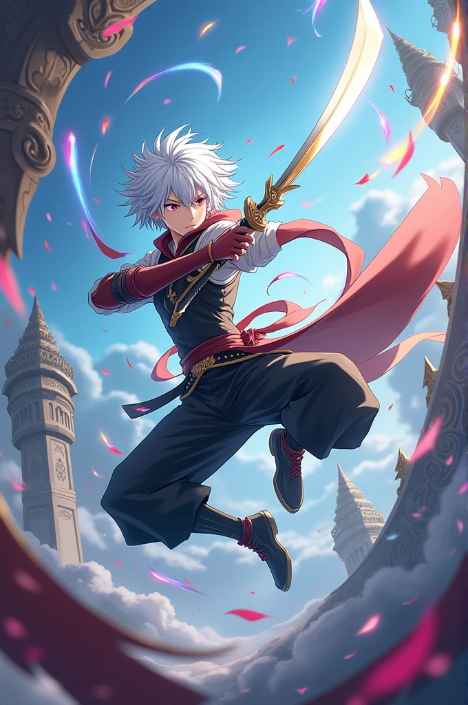 White haired Shu the anime character fights in blades of guardians Chinese anime