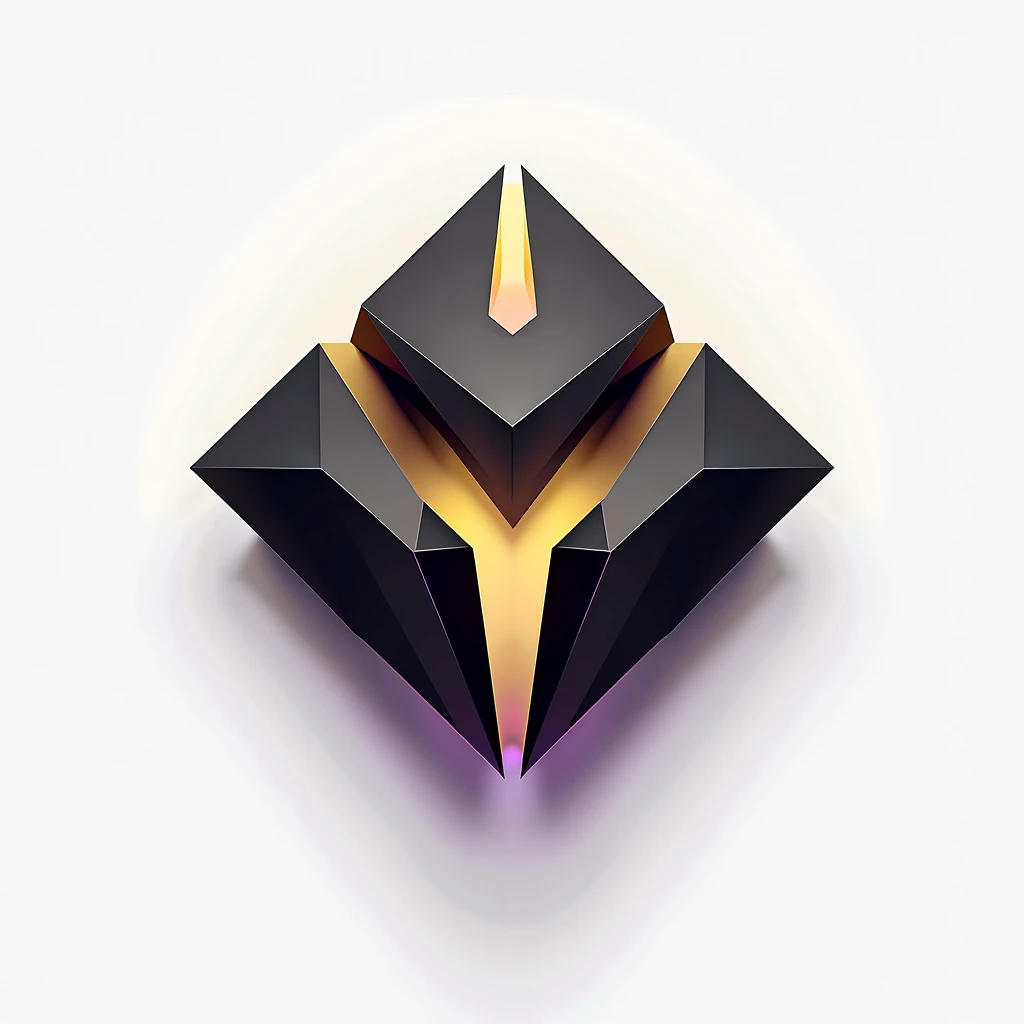 A logo for technology companies, with a futuristic diamond theme with black colors, gold and a little purple, plain white background.