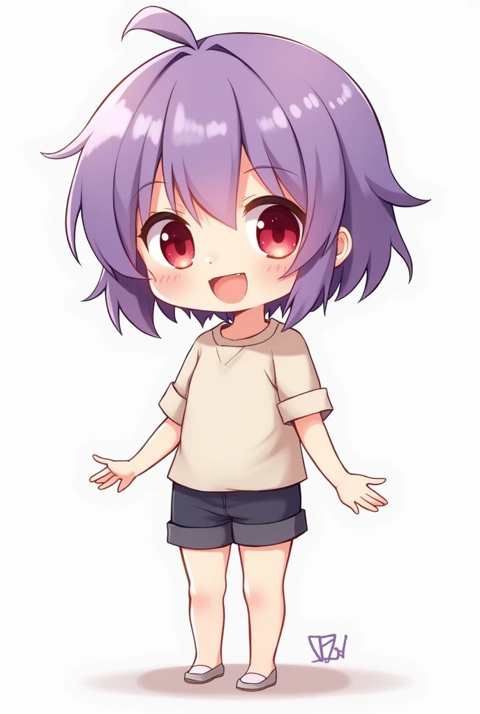 Mangwa panel anime chibi girl short purple hair with red eyes ropa normal