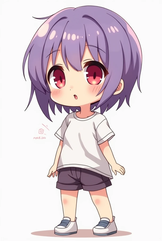 Mangwa panel anime chibi girl short purple hair with red eyes ropa normal
