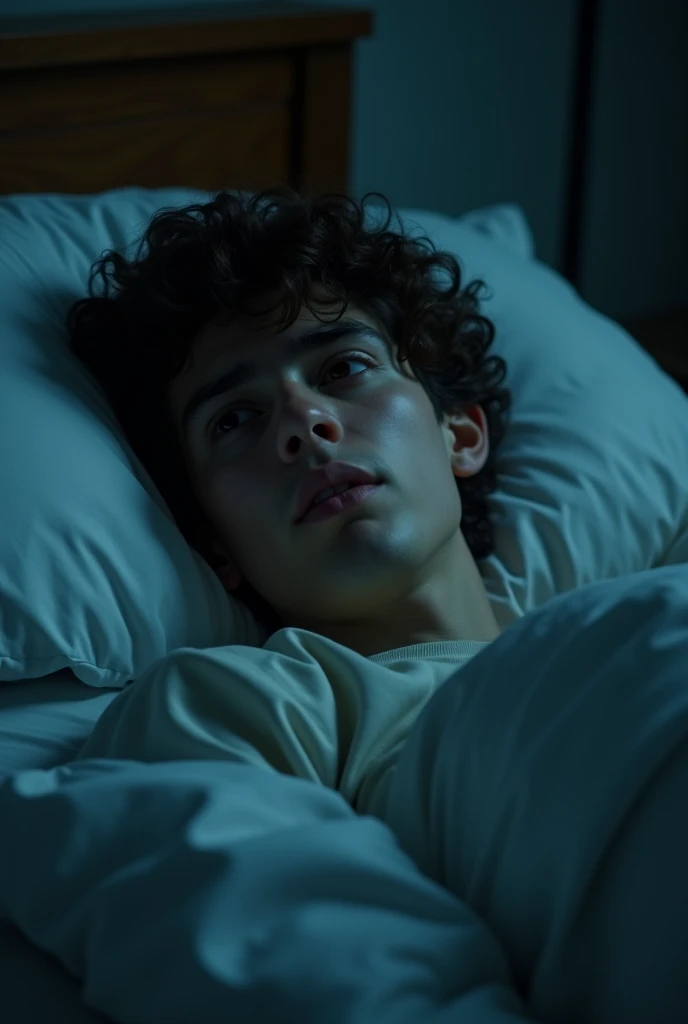 Teenager man in his bed thinking about his fear of going to school