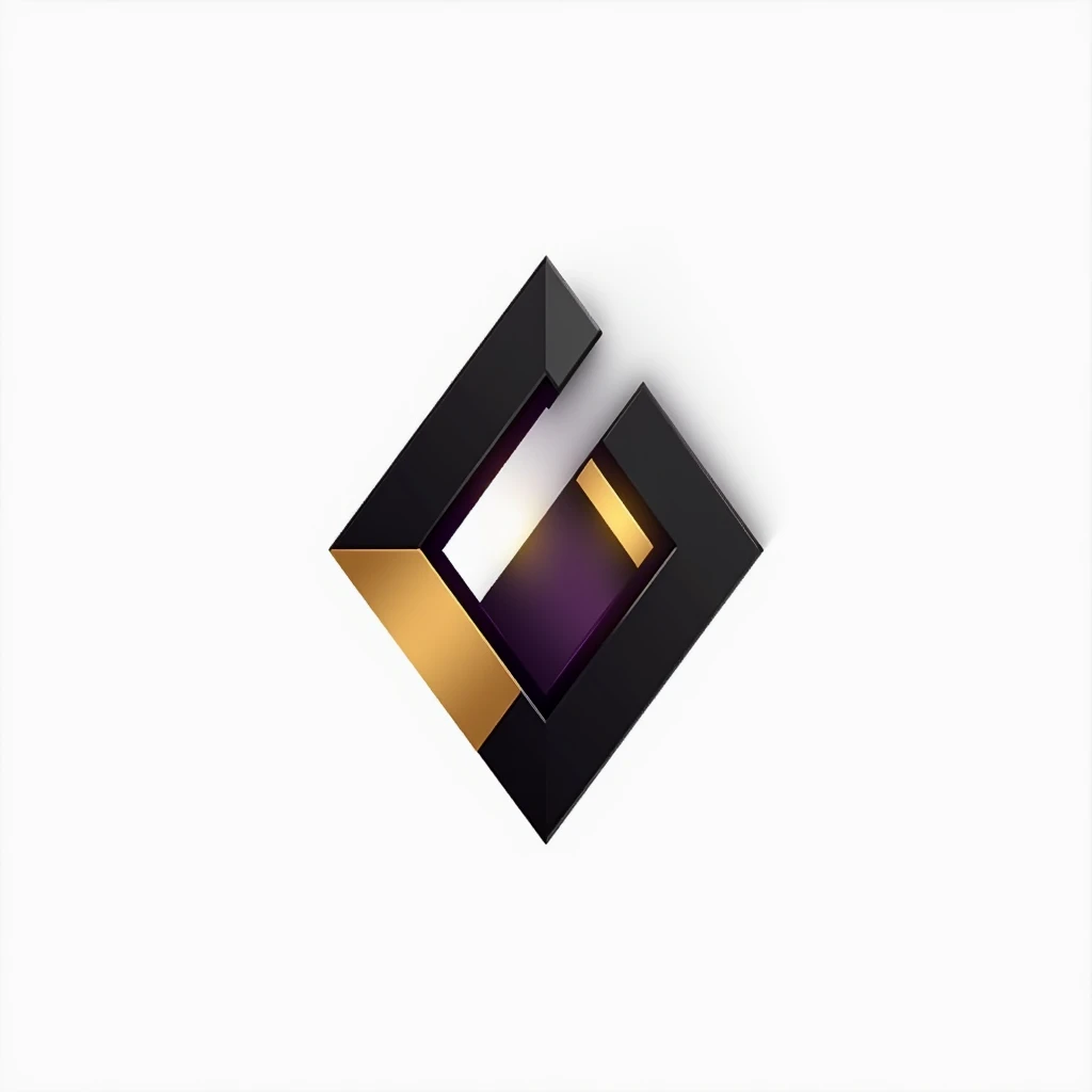 A logo for technology companies, with a futuristic diamond theme with black colors, gold and a little purple, plain white background.