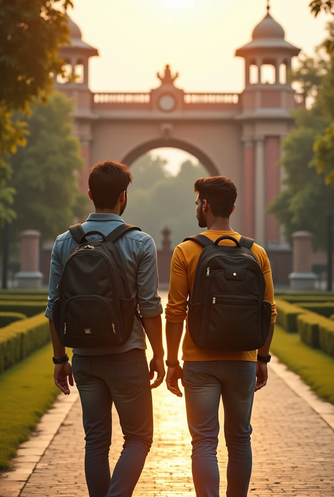 Conclude with Ravi and Arjun stepping onto the academy grounds, ready to embark on their new journey together. Emphasize their readiness to face the challenges ahead and chase their dreams