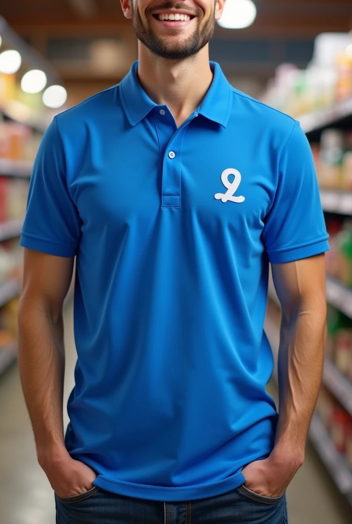 blue supermarket polo shirt