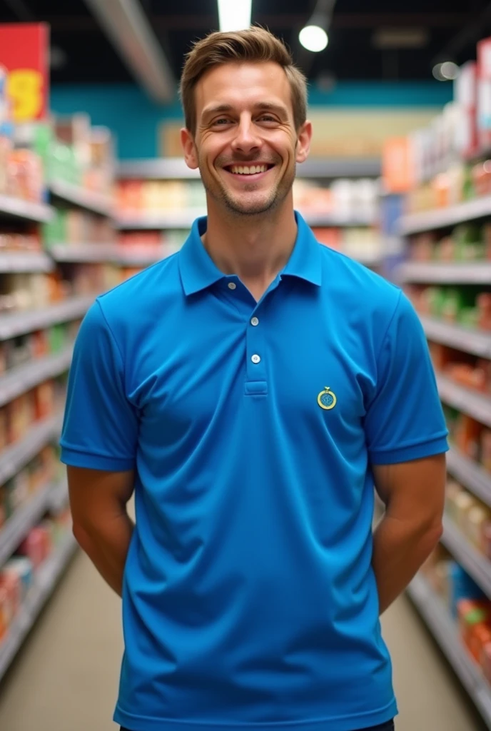 blue supermarket polo shirt