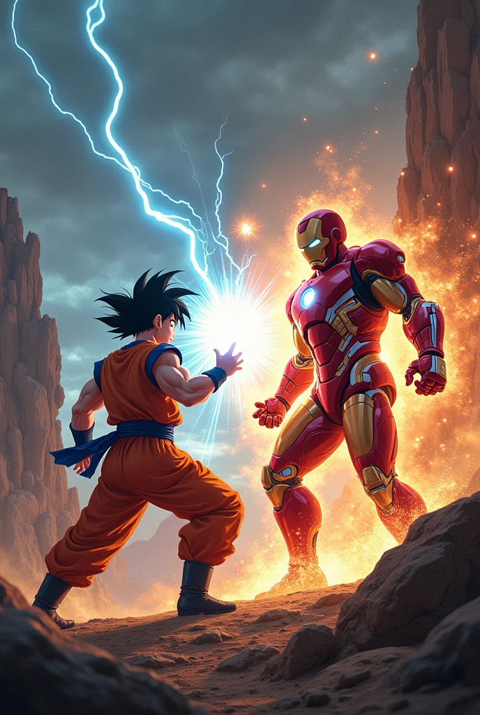 Son goku fighting iron man