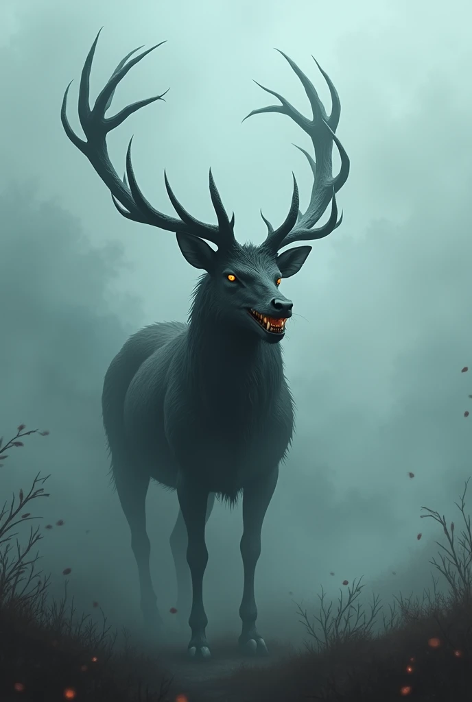 deer, HAST, Dragon, Fangs, surrounded by fog