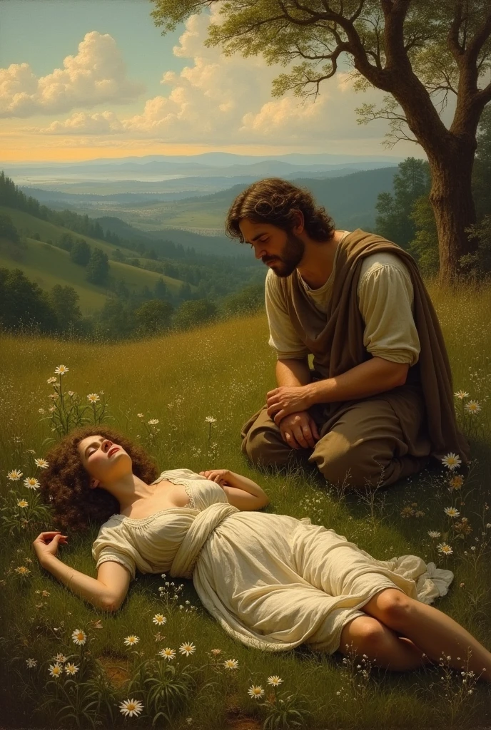 While walking through the fields, Eurydice was bitten by a snake and died