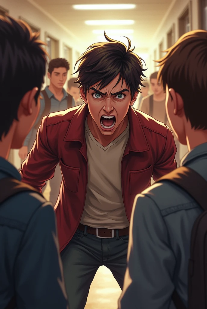 ager man talking meanly to his friends at school