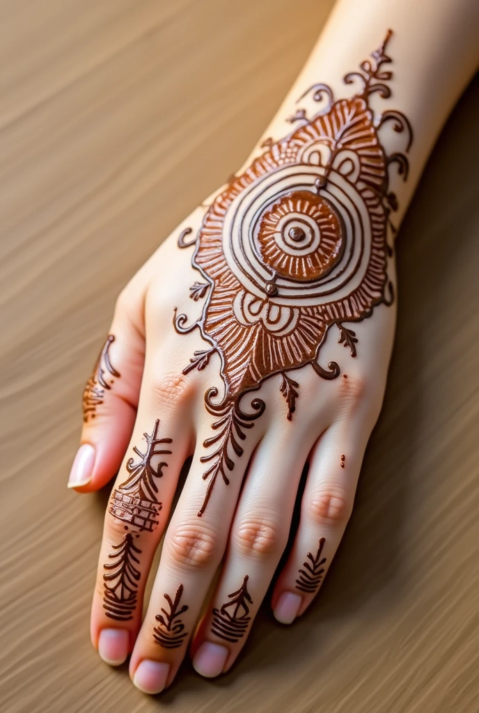 generate Gol Tikki mehndi design on hand