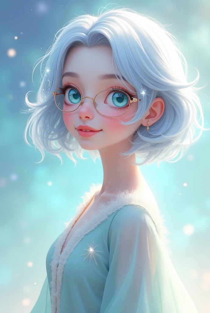 To describe Vivya "Left Hand" with short hair and glasses, Here is the revised visualization:
1. **Cosmic Dimension**:
- **Background**: Stick to cosmic backgrounds with soft colors like light blue., lavender, and silver white, creating a peaceful and ethereal atmosphere.
2. **Appearance**:
- **Hair**: Vivya has short hair that is neat and shiny., with colors like silver or light blue. Hairnya harus terlihat cerah dan bervolume, add a cute impression.
- **clothes**: She wears a simple yet elegant dress or robe., with soft colors like white and pastel blue. This dress can be decorated with a delicate pattern that shines, giving a cosmic touch without disturbing the cute impression.
3. **face**:
- **expression**: face Vivya harus memiliki ekspresi imut dan ramah, with big eyes that shine softly, like light blue or mint green. expression wajahnya harus menampilkan kelembutan dan kepedulian dengan sentuhan keceriaan.
- **glasses**: Add glasses with elegant yet simple frames., can be round or oval. glasses ini sebaiknya memiliki efek kilauan lembut, symbolizes her majesty but still fits her cute appearance.
4. **Accessory**:
- **symbol**: glasses Vivya bisa dihiasi dengan aksen kosmik atau simbol kecil yang menggambarkan kemampuannya sebagai pembawa cinta dan kedamaian. A crown or tiara is not required; focus on the glasses and simple details on her dress.
5. **Posture**:
- **pose**: Vivya should be depicted in a friendly and inviting pose., such as with open arms or giving a gentle smile. pose ini menekankan kemampuannya untuk melindungi dan menyembuhkan dengan sentuhan yang lembut.
- **Aura**: Add a soft aura around her body with light that blends into the cosmic background., gives a peaceful and calming effect.
**Visualization Example**:
Describe Vivya with neat, short hair.