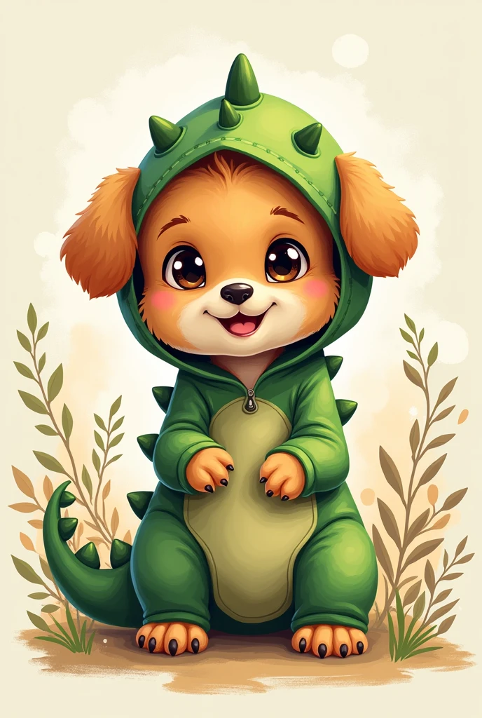 A cute puppy dressed as a dinosaur, acubi style