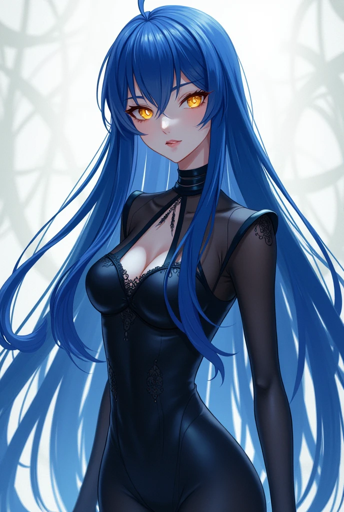 Dark blue hair girl with golden eyes anime girl
standing