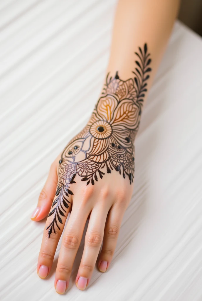 generate modern and simple Shadi Special mehndi design on hand
