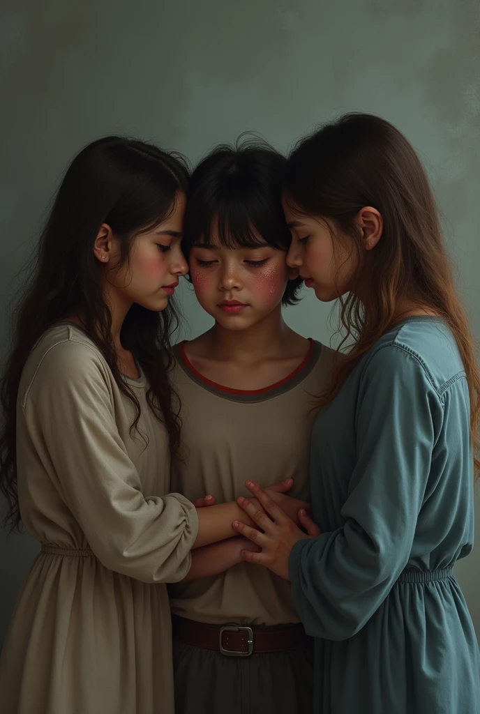 One brother crying with two sister